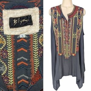 JOHNNY WAS BIYA Embroidered Sleeveless Tunic Top Sz L